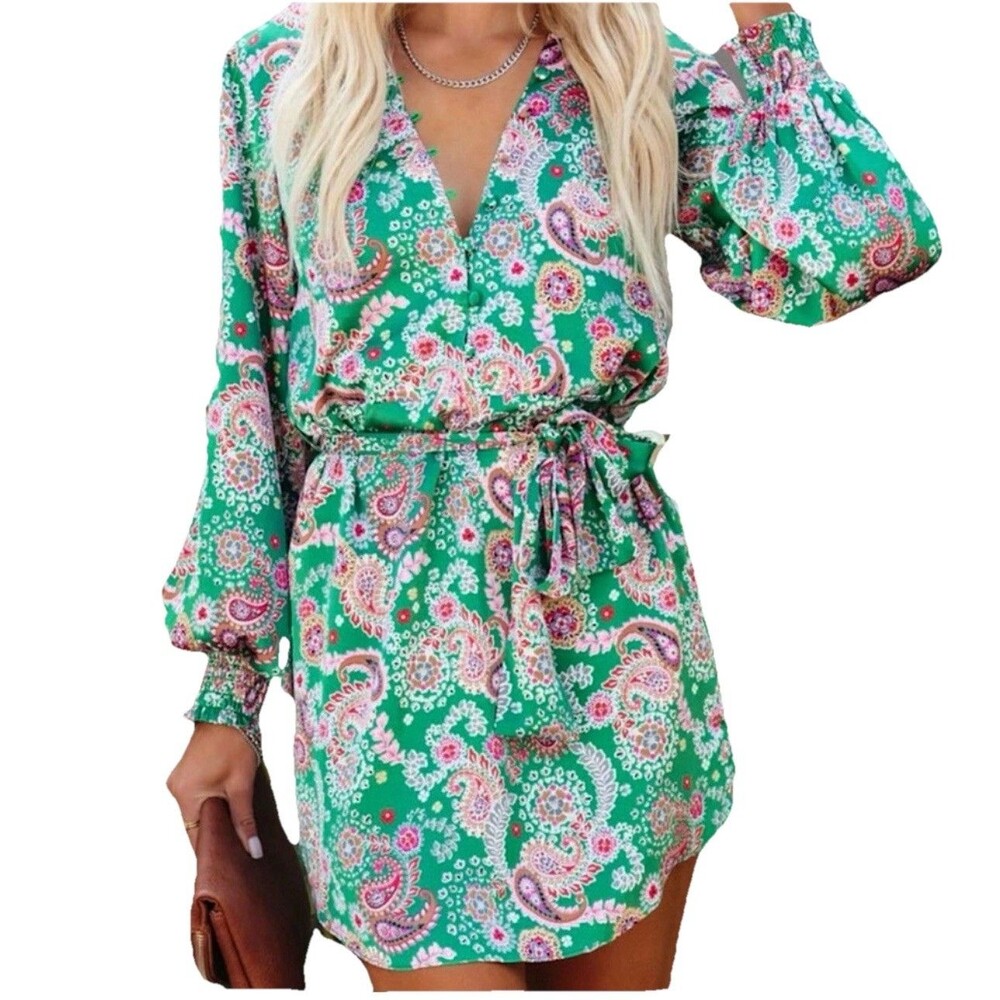 Vici Serayah Green‎ And Pink Paisley Satin Dress Size Medium